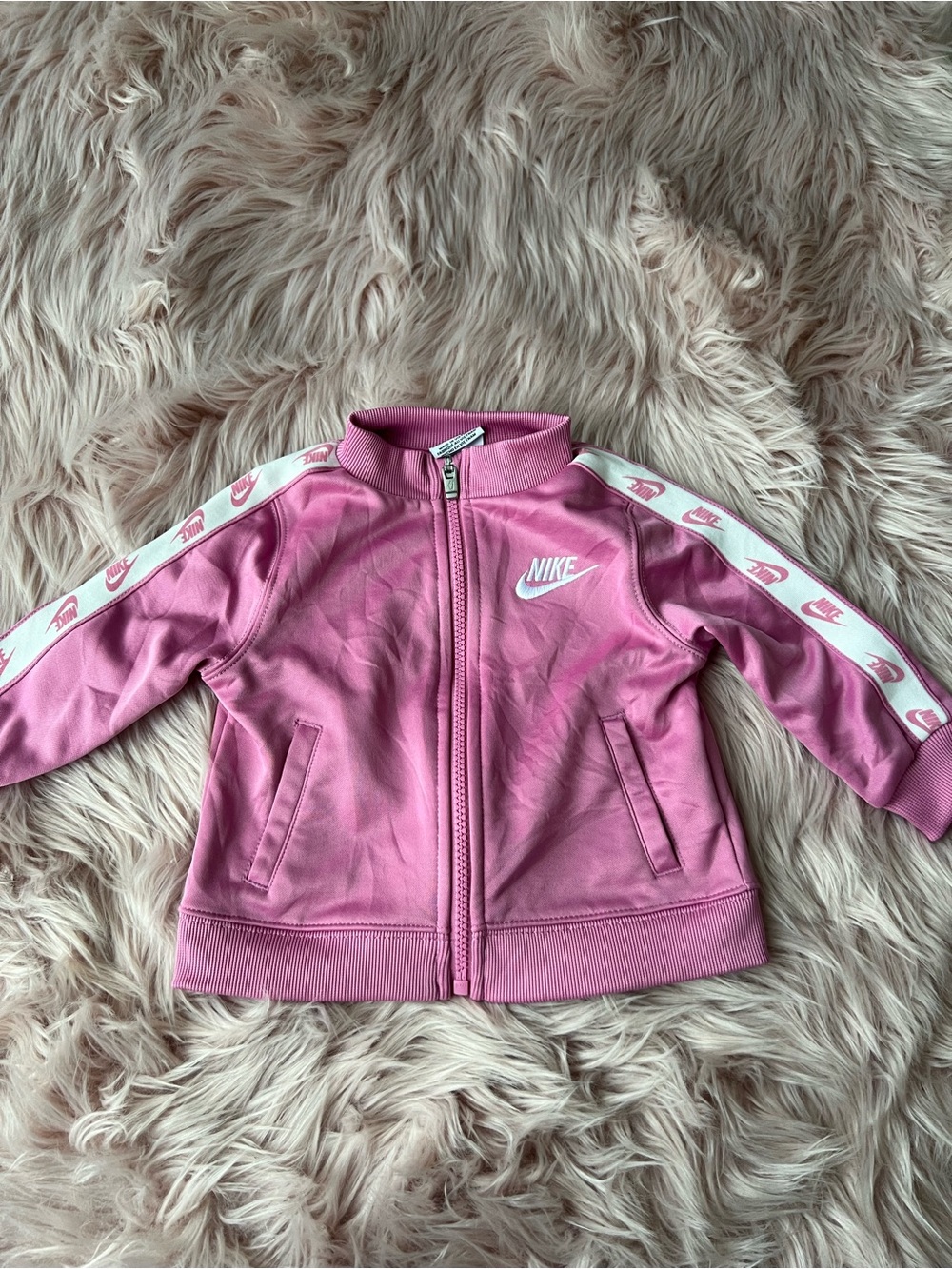 Nike Girls Pink Full‑Zip Track Jacket with White Logo Trim